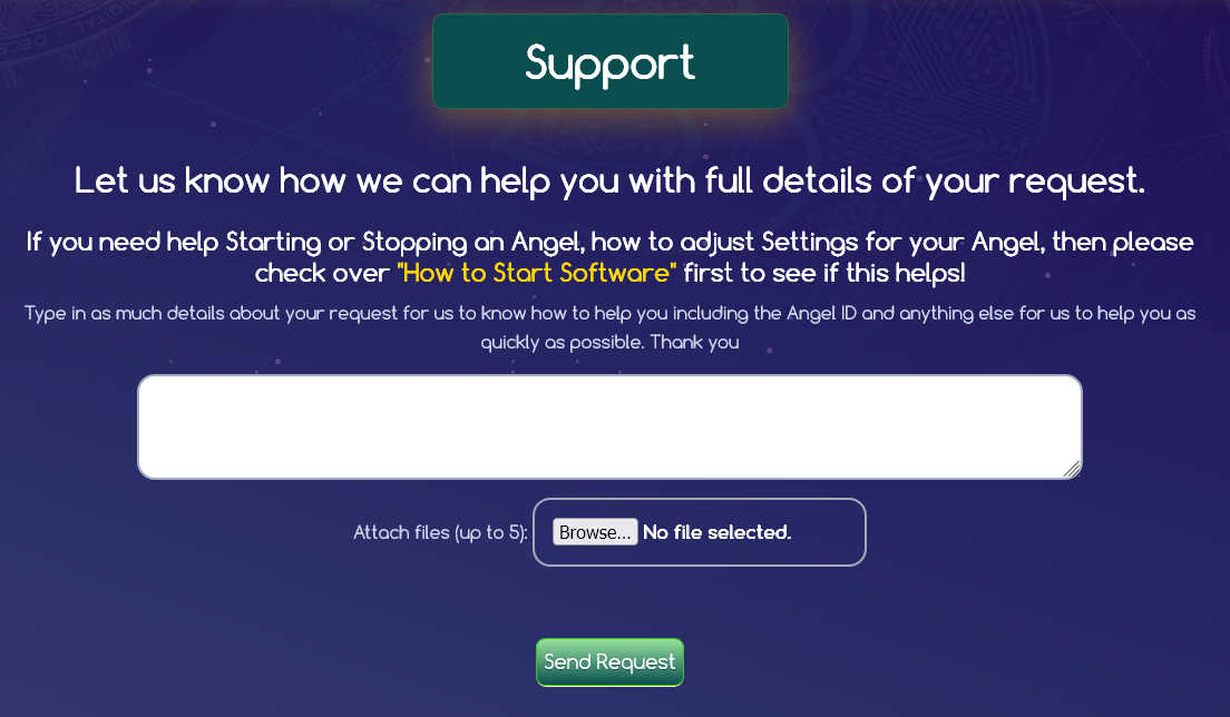 Angel Dashboard Support Page Example